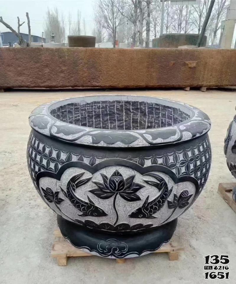 缸雕塑-青石仿古石雕浮雕荷花鯉魚水缸雕塑 缸雕塑-青石仿古石雕浮雕荷花鯉魚水缸雕塑高清圖片