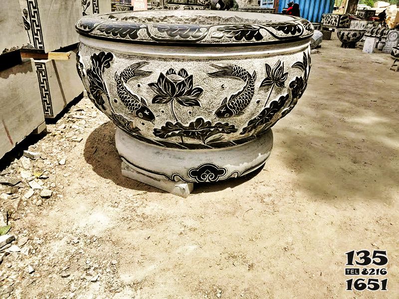 缸雕塑-庭院大理石石雕浮雕鯉魚荷花戶外園林創意擺件缸雕塑 缸雕塑-庭院大理石石雕浮雕鯉魚荷花戶外園林創意擺件缸雕塑高清圖片