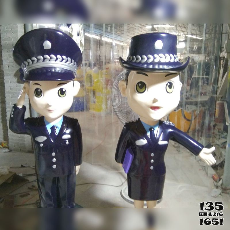 警察雕塑-園林玻璃鋼彩繪男女警察雕塑 警察雕塑-園林玻璃鋼彩繪男女警察雕塑高清圖片
