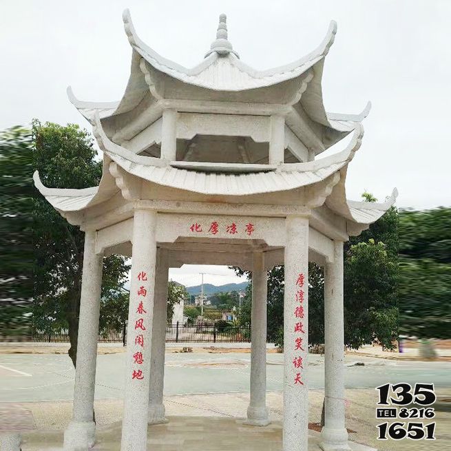 涼亭雕塑-山區寺院擺放大理石雙層涼亭雕塑 涼亭雕塑-山區寺院擺放大理石雙層涼亭雕塑高清圖片