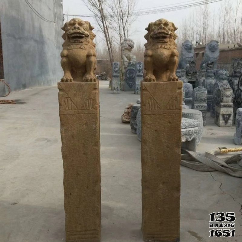 拴馬柱雕塑-寺廟門口擺放砂巖拴馬柱擺件 拴馬柱雕塑-寺廟門口擺放砂巖拴馬柱擺件高清圖片