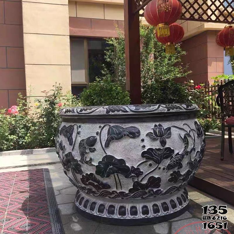花盆雕塑-青石石雕庭院創意浮雕荷花花盆雕塑 花盆雕塑-青石石雕庭院創意浮雕荷花花盆雕塑高清圖片