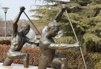 劃船人物銅像-公園體育廣場擺放鑄造漆金劃船人物銅雕塑