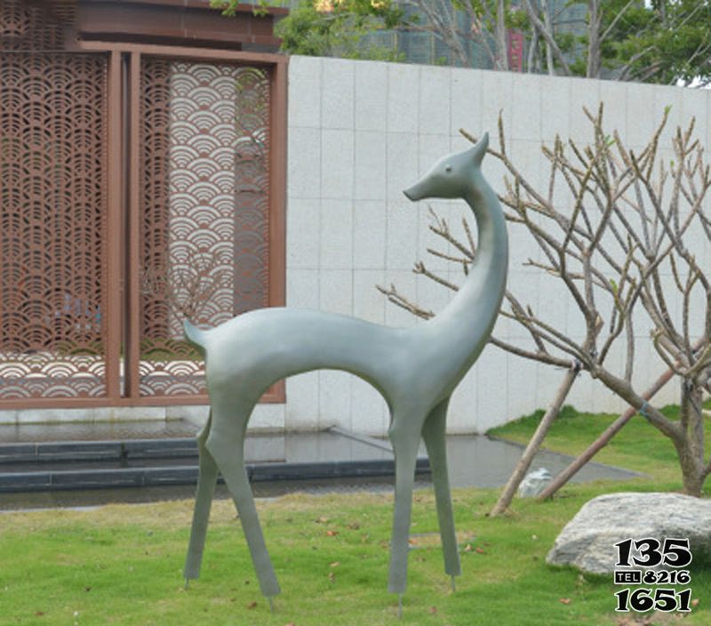 鹿雕塑-庭院玻璃鋼仿銅抽象鹿雕塑