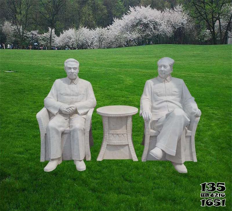 毛澤東雕塑-公園漢白玉周恩來和毛澤東雕塑高清圖片