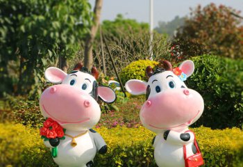 牛雕塑-公園擺件兩只玻璃鋼卡通牛雕塑