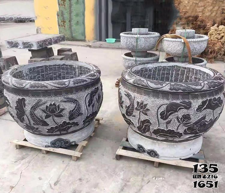 缸雕塑-庭院鯉魚荷花水缸景觀-石雕缸雕塑 缸雕塑-庭院鯉魚荷花水缸景觀-石雕缸雕塑高清圖片