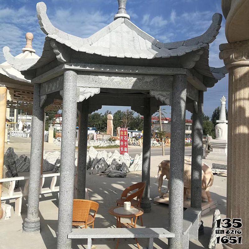涼亭雕塑-湖邊庭院擺放芝麻灰涼亭雕塑 涼亭雕塑-湖邊庭院擺放芝麻灰涼亭雕塑高清圖片