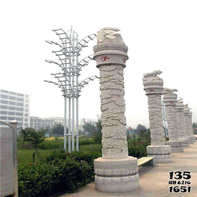 石柱雕塑-公園擺放古代生肖石雕龍柱雕塑 石柱雕塑-公園擺放古代生肖石雕龍柱雕塑高清圖片