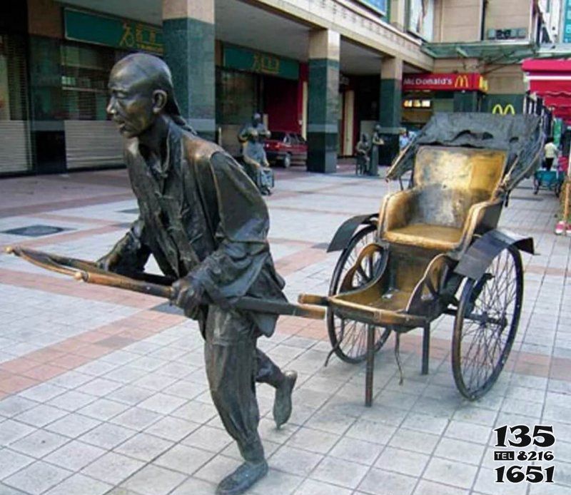 黃包車雕塑-步行街廣場浮雕創意拉黃包車人物黃銅雕塑 黃包車雕塑-步行街廣場浮雕創意拉黃包車人物黃銅雕塑