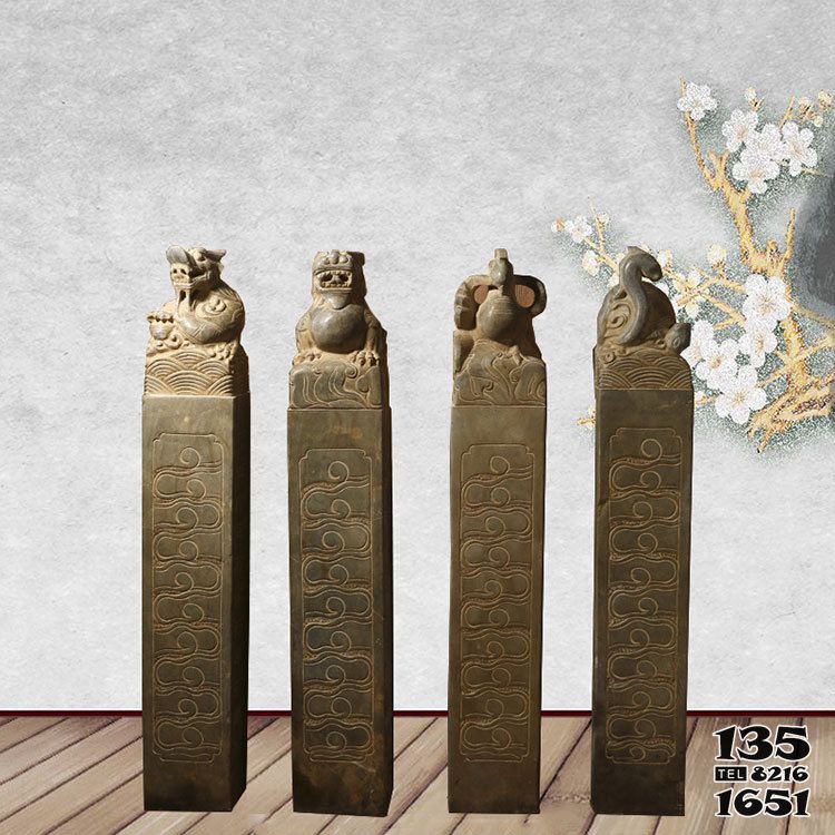 拴馬柱雕塑-景區廣場擺放仿古四神獸拴馬柱雕塑 拴馬柱雕塑-景區廣場擺放仿古四神獸拴馬柱雕塑高清圖片