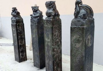 拴馬柱雕塑-仿古青石四合院擺放神獸拴馬柱雕塑