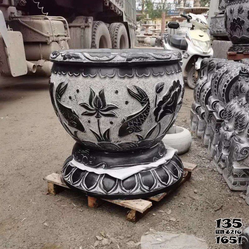 花盆雕塑-庭院大型景觀擺件青石石雕雙魚蓮花花盆雕塑 花盆雕塑-庭院大型景觀擺件青石石雕雙魚蓮花花盆雕塑高清圖片