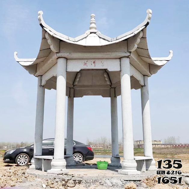 涼亭雕塑-戶外園林擺放大理石六角休息涼亭雕塑