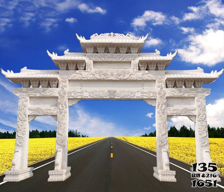 牌坊雕塑-城市建筑漢白玉祥云龍紋門牌樓石雕 牌坊雕塑-城市建筑漢白玉祥云龍紋門牌樓石雕高清圖片