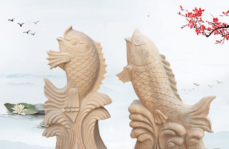 晚霞紅噴水魚雕塑-石雕噴水魚 晚霞紅鯉魚雕塑