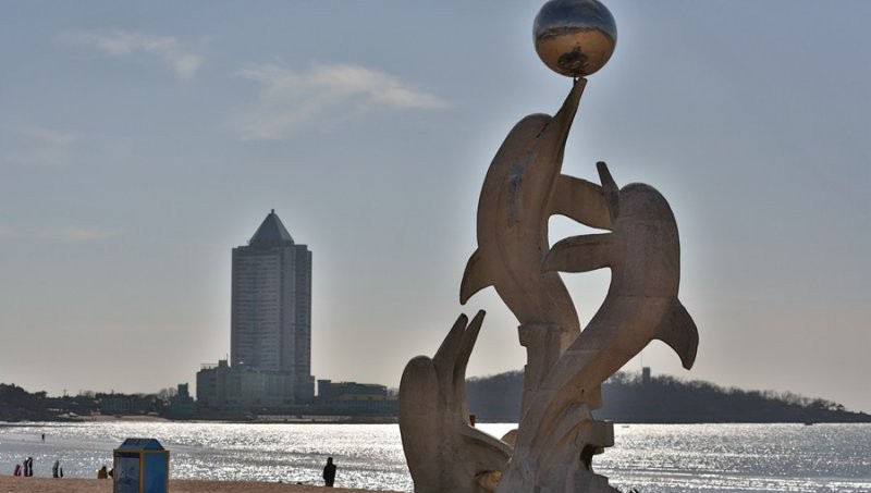 大理石海豚雕塑-公園動(dòng)物海豚石雕