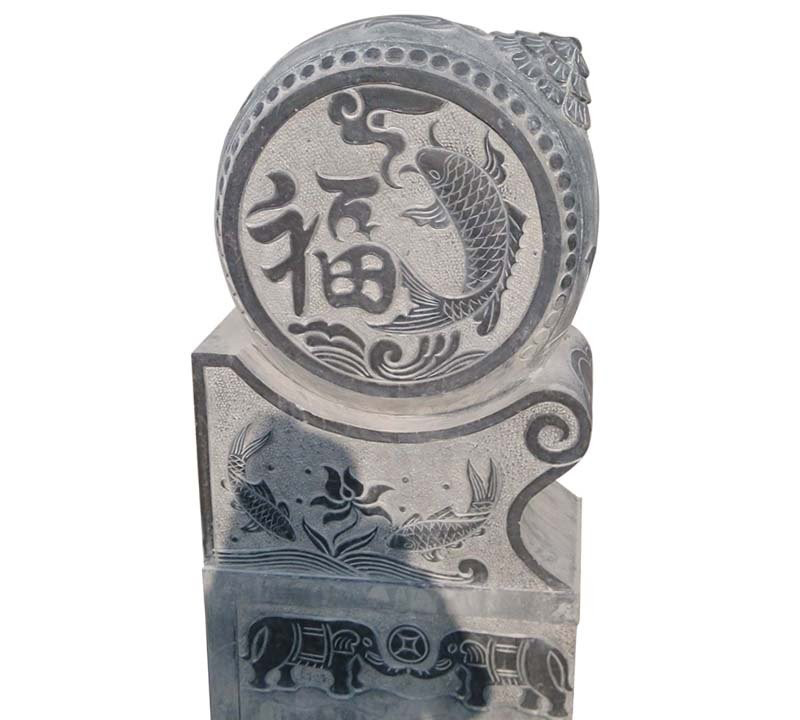 青石門口福魚浮雕抱鼓石-青石福魚門墩 青石門口福魚浮雕抱鼓石-青石福魚門墩高清圖片