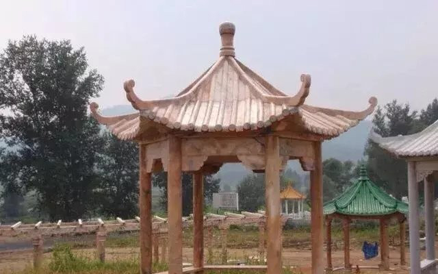 六角涼亭石雕-晚霞紅涼亭雕塑 六角涼亭石雕-晚霞紅涼亭雕塑高清圖片