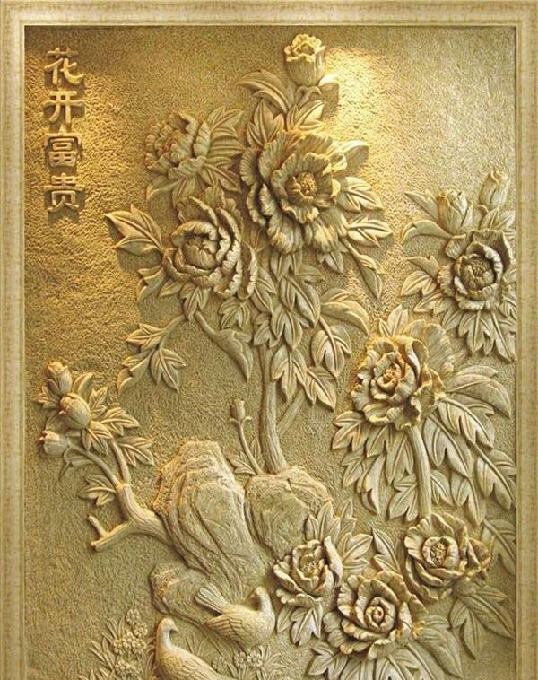 砂巖花開富貴浮雕-花開富貴砂巖石浮雕 砂巖花開富貴浮雕-花開富貴砂巖石浮雕高清圖片