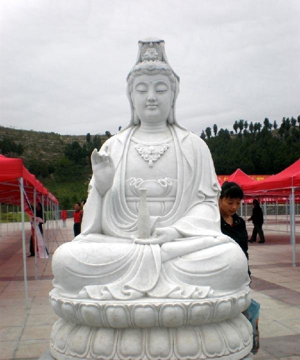 寺廟坐式觀音雕像-漢白玉坐式觀音菩薩 寺廟坐式觀音雕像-漢白玉坐式觀音菩薩高清圖片