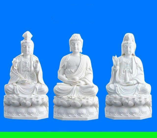 漢白玉西方三圣雕像-宗教廟宇西方三圣雕像