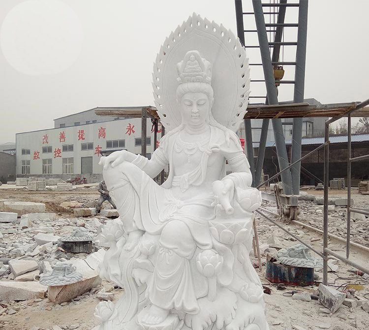 寺廟自在觀音雕像-漢白玉自在觀音石雕 寺廟自在觀音雕像-漢白玉自在觀音石雕高清圖片