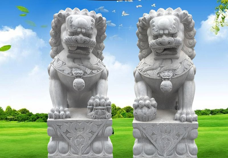 看門獅子石雕-企業(yè)小區(qū)大理石獅子
