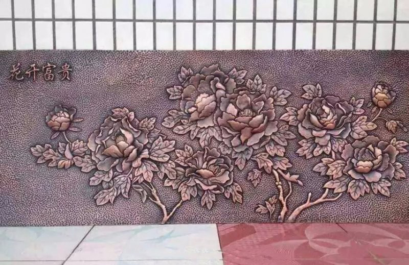 花開富貴牡丹花銅浮雕-鍛銅花開富貴牡丹花浮雕