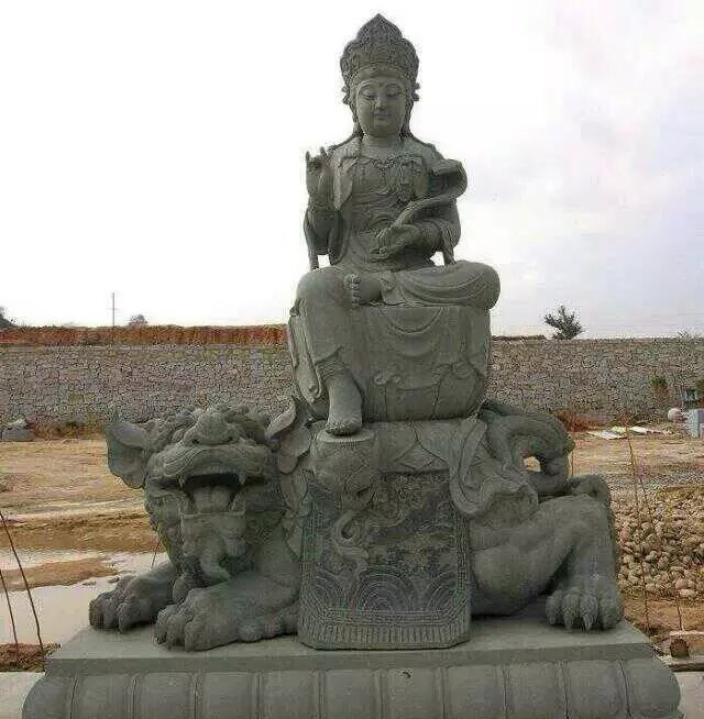 寺廟仿古文殊菩薩石雕-青石仿古文殊菩薩石雕