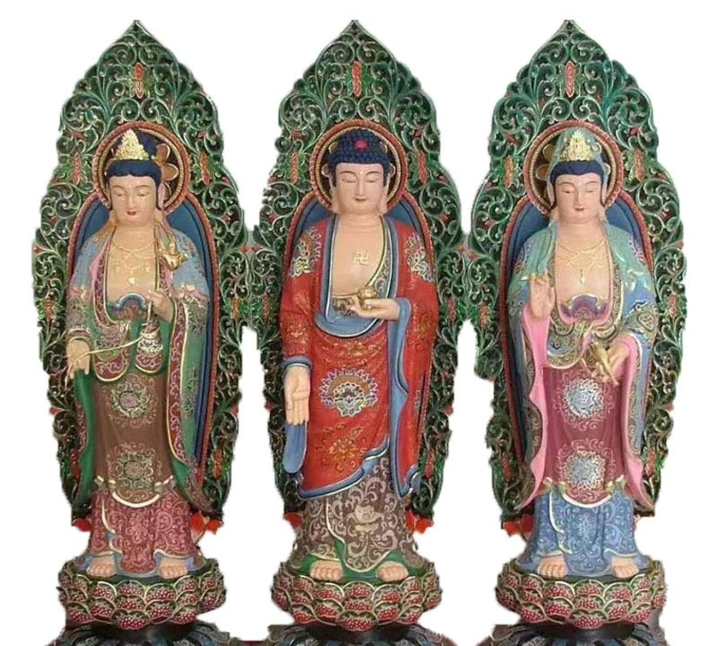 彩繪鑄銅西方三圣雕塑-銅雕彩繪西方三圣 彩繪鑄銅西方三圣雕塑-銅雕彩繪西方三圣高清圖片