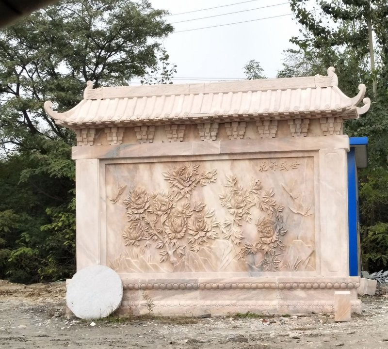 晚霞紅花開盛世浮雕影壁-牡丹花浮雕影壁 晚霞紅花開盛世浮雕影壁-牡丹花浮雕影壁