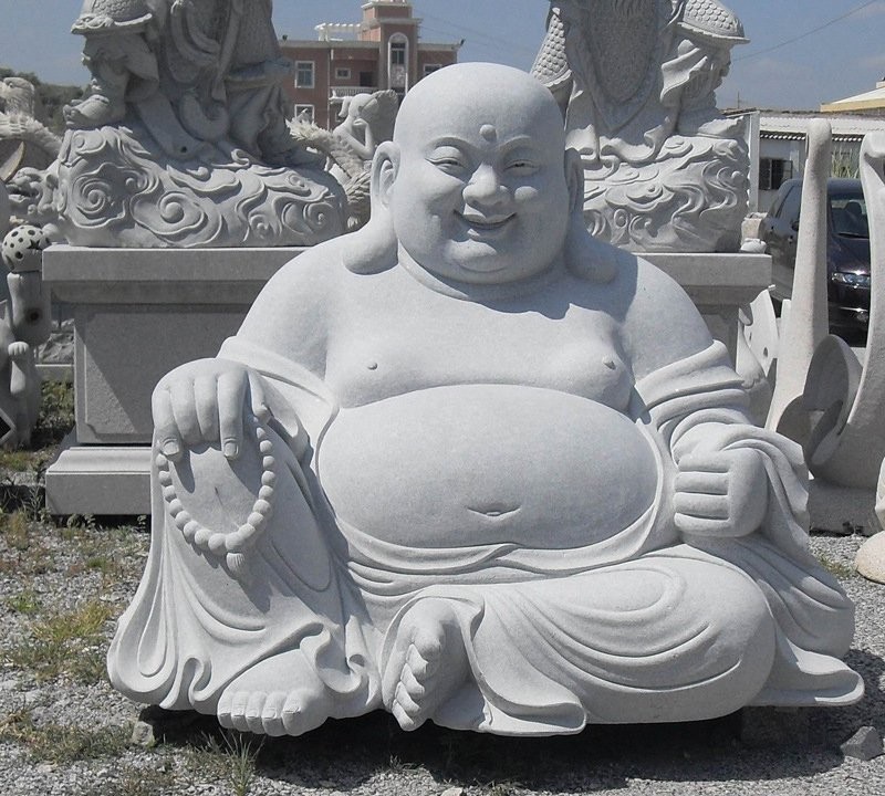 漢白玉坐式彌勒佛雕像-宗教廟宇坐式彌勒佛石雕