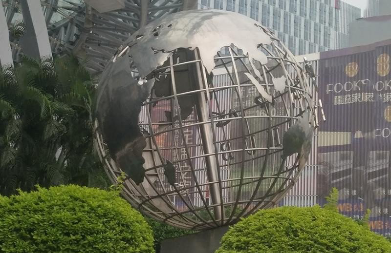 不銹鋼校園企業地球儀雕塑-不銹鋼地球儀雕塑高清圖片