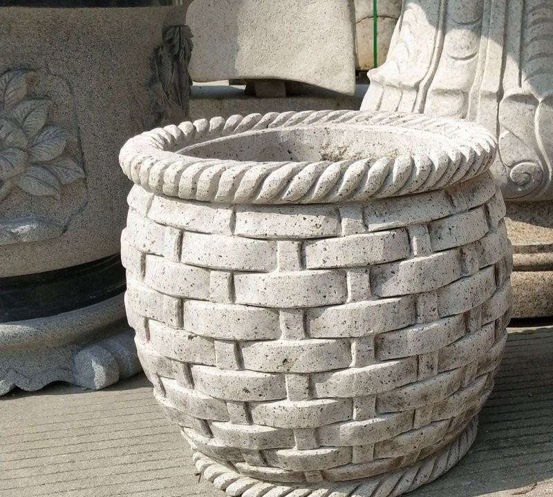 大理石編織花紋水缸-公園編織花紋浮雕石水缸 大理石編織花紋水缸-公園編織花紋浮雕石水缸高清圖片