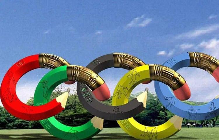 不銹鋼創意彩色鉛筆五環雕塑-不銹鋼彩色鉛筆抽象五環雕塑 不銹鋼創意彩色鉛筆五環雕塑-不銹鋼彩色鉛筆抽象五環雕塑高清圖片