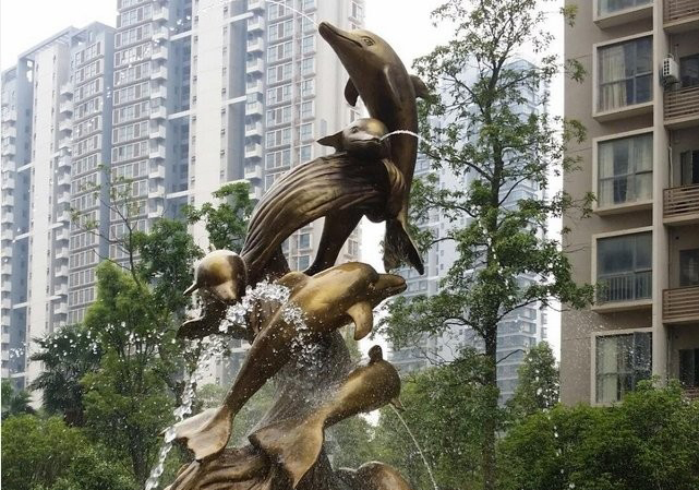 小區海豚噴泉銅雕-噴水海豚銅雕 小區海豚噴泉銅雕-噴水海豚銅雕高清圖片