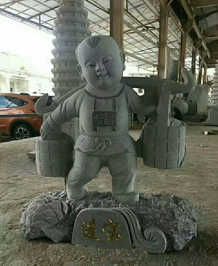 大理石招財進寶古代兒童雕塑-古代招財進寶兒童石雕