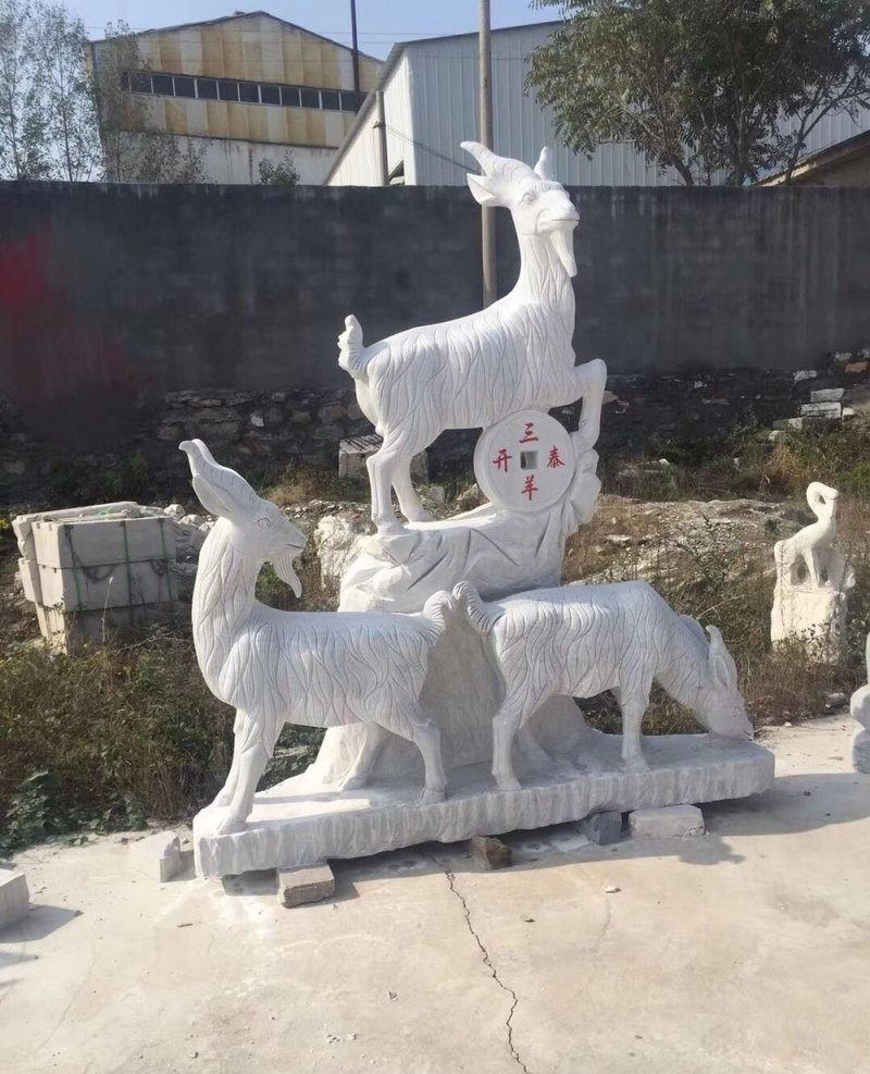 漢白玉三羊開泰石雕像-漢白玉三羊開泰石雕 漢白玉三羊開泰石雕像-漢白玉三羊開泰石雕高清圖片