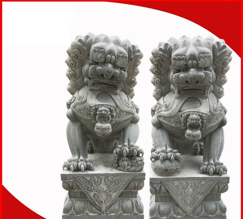 青石雕石獅子-門口青石看門獅子雕塑 青石雕石獅子-門口青石看門獅子雕塑高清圖片