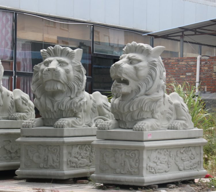 漢白玉歐式獅子石雕-漢白玉歐式石獅子 漢白玉歐式獅子石雕-漢白玉歐式石獅子高清圖片