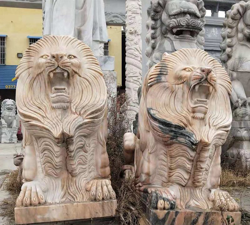 晚霞紅西洋吼獅石雕-石雕歐式西洋獅子 晚霞紅西洋吼獅石雕-石雕歐式西洋獅子高清圖片