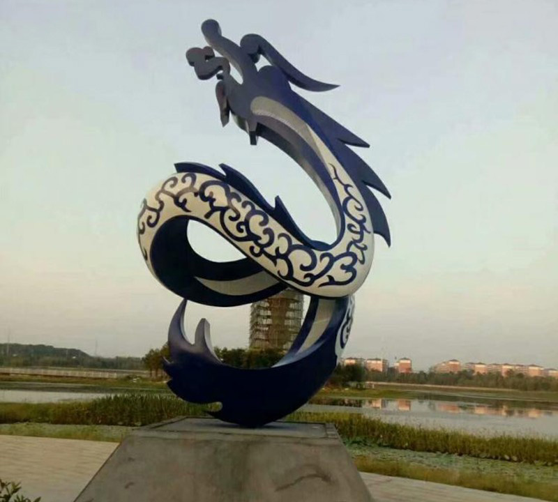 不銹鋼彩色龍雕塑-彩色不銹鋼抽象龍雕塑