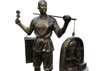 銅雕賣貨郎-步行街民俗人物賣貨郎銅雕