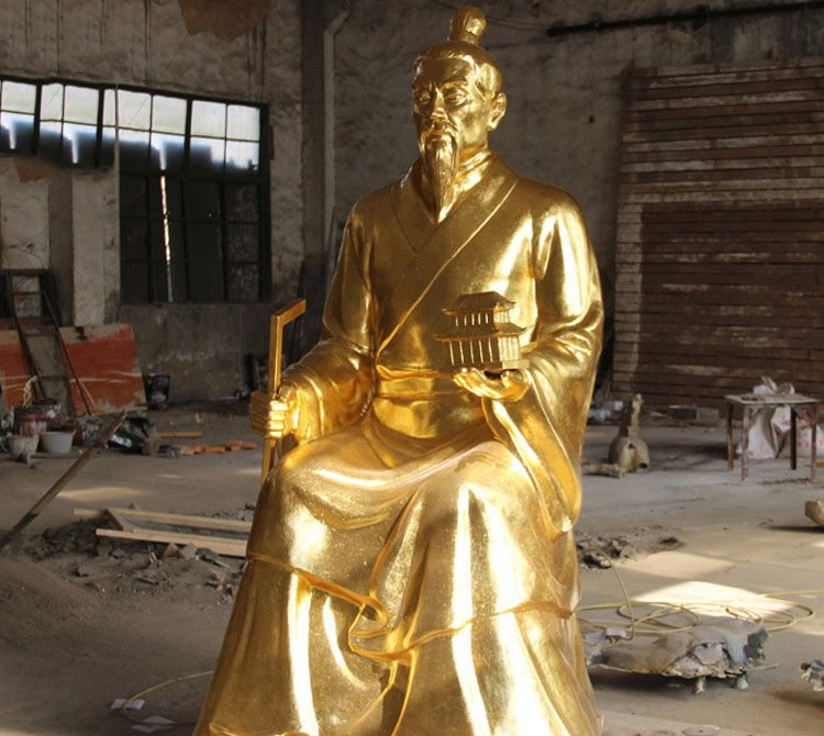 鎏金魯班銅雕像-古代名人木匠祖師魯班銅雕 鎏金魯班銅雕像-古代名人木匠祖師魯班銅雕高清圖片