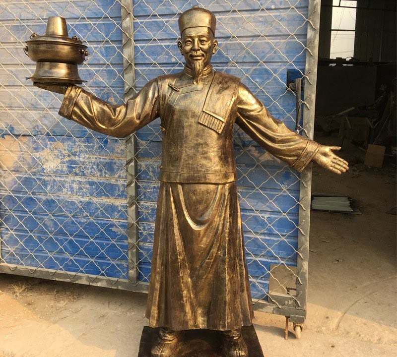 銅雕店小二端火鍋-端火鍋店小二銅雕 銅雕店小二端火鍋-端火鍋店小二銅雕高清圖片