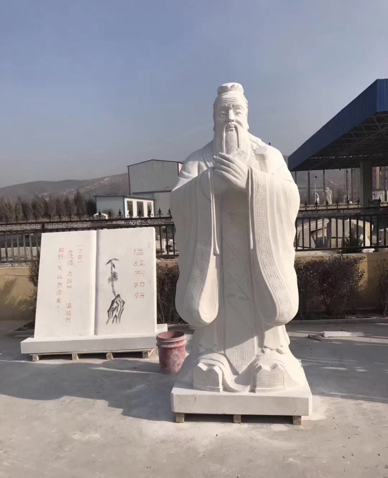 校園漢白玉孔子行教像石雕-校園孔子石雕 石雕孔子行教像