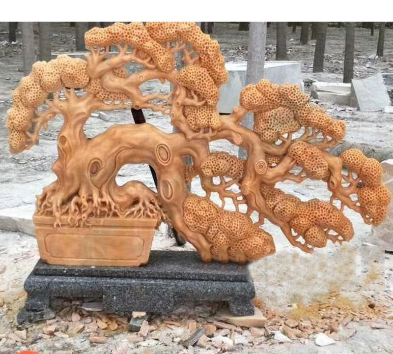 晚霞紅迎客松石雕-迎客松石雕 迎客松盆景石雕 晚霞紅迎客松石雕-迎客松石雕 迎客松盆景石雕高清圖片